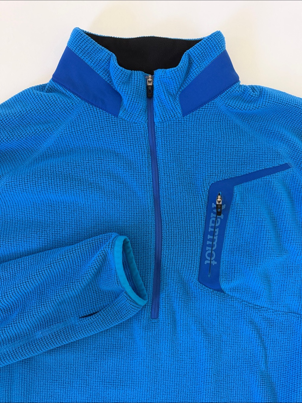 Marmot‎ Leconte Fleece Pullover 1/2 Zip Blue Tech Grid Fleece Size XL